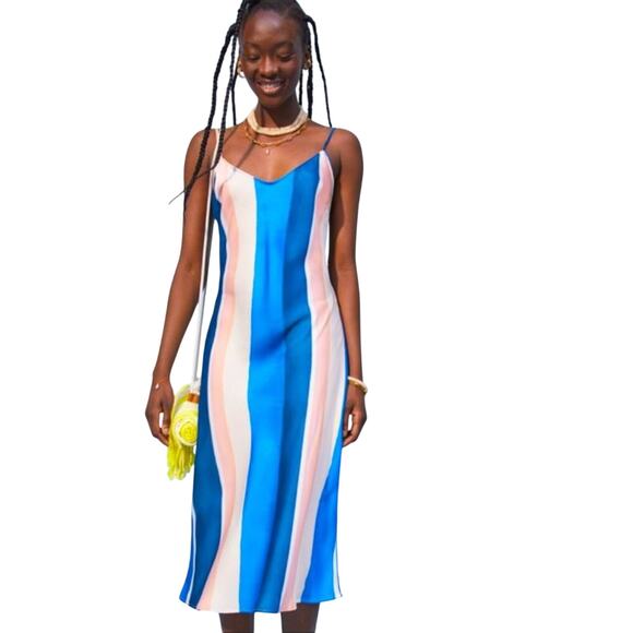 NWT lemlem x H&M Blue and Pink Striped Dress - Picture 1 of 13